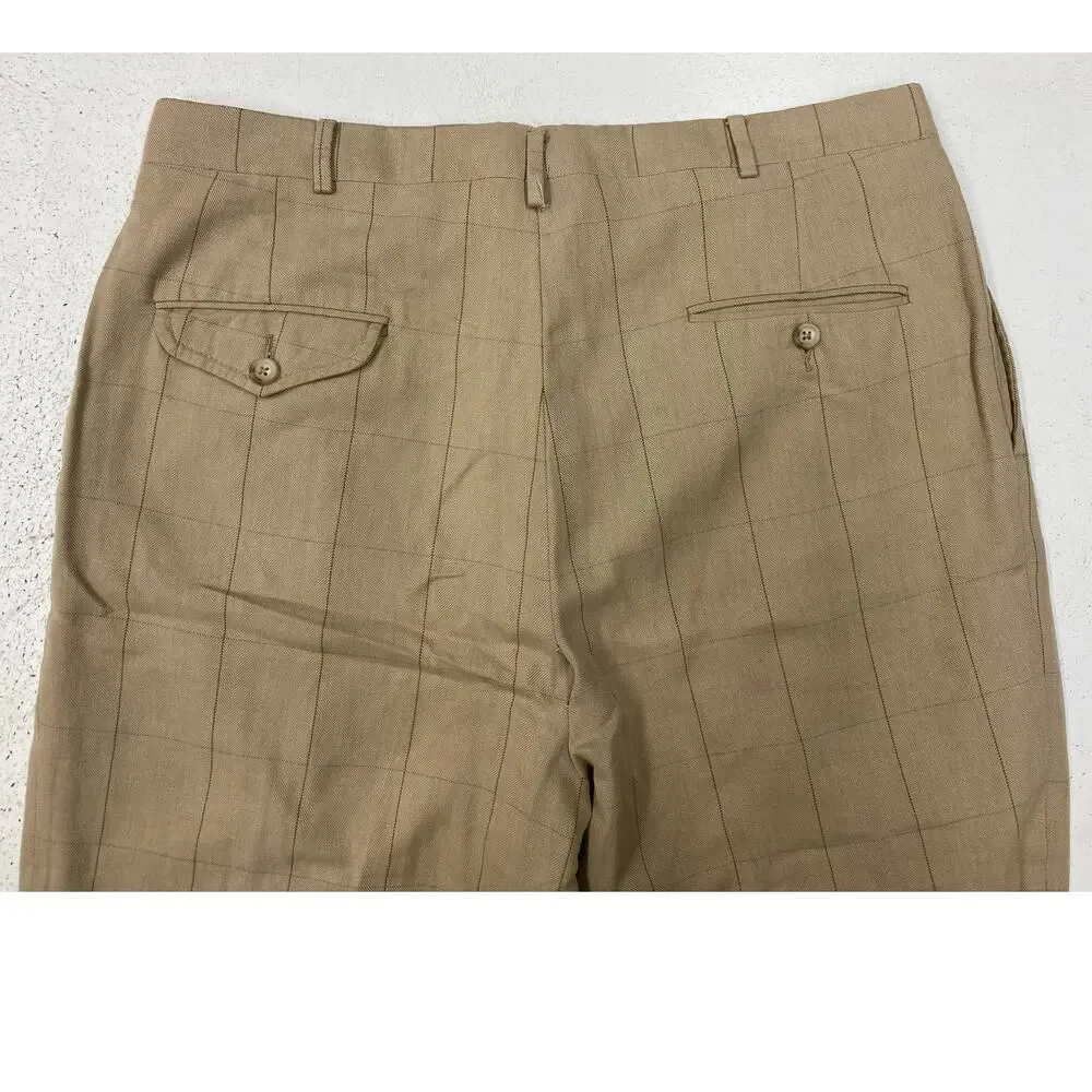 VTG 90s Polo Ralph Lauren pleated plaid herringbone wide leg dress pants, 35x31